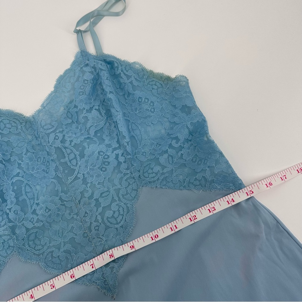Vintage Full Slip Dress Blue Womens Size 34 Lace Nylon Boudoir Flirty Sexy - Picture 13 of 14